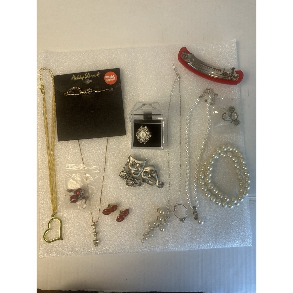 Vintage Jewelry Lot Signed JJ Theater Mask Brooch Pierre Nicole Ring Watch⁠